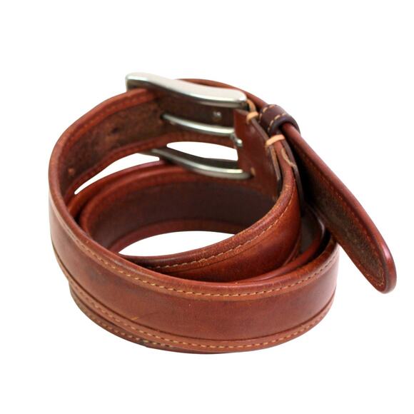 HandCrafted USA BROWN GENUINE LEATHER 1.25"Wd CASUAL DRESS MEN'S BELT 34/85 (t18 - Picture 4 of 14